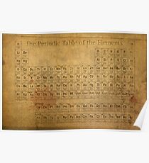 Periodic Table of the Elements Vintage Chart on Worn Stained Distressed Canvas Poster