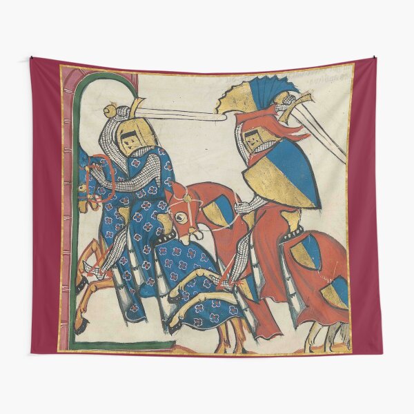 Knights Charging Medieval Illumination Tapestry