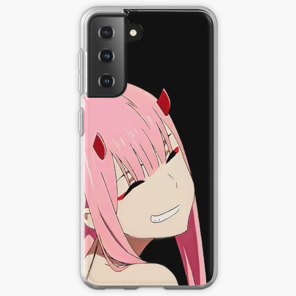 Darling Zero Zero Two cute anime girl, The Partner Killer, Code:002, Nine Iota | Darling in the Franxx, 002 on black background. Samsung Galaxy Soft Case