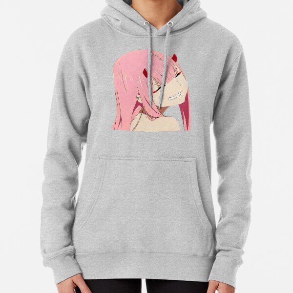 Face of Darling Zero Zero Two cute anime girl, The Partner Killer, Code: 002, Nine Iota | Darling in the Franxx, 002 on white background. Pullover Hoodie