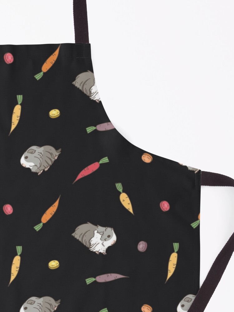 Alternate view of Carrots and Silkie Guinea Pigs Pattern in Black Background Apron