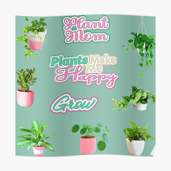 "Plants Make Me Happy Cute Watercolor Painting Collection Set 1 Plant Mom Grow Pastel Pink