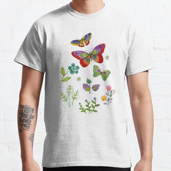 Butterfly floral botanical on green by Sue Zipkin Classic T-Shirt