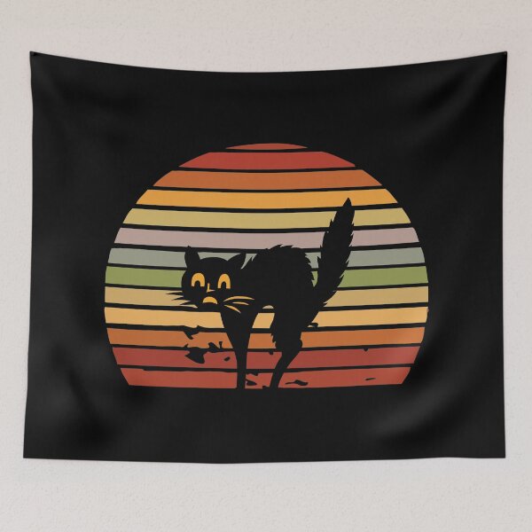 Item preview, Scared Black Cat Retro Sunset Synthwave designed and sold by CarpeDiemLife.