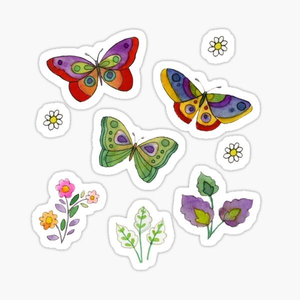 Butterfly floral botanical on green Sticker