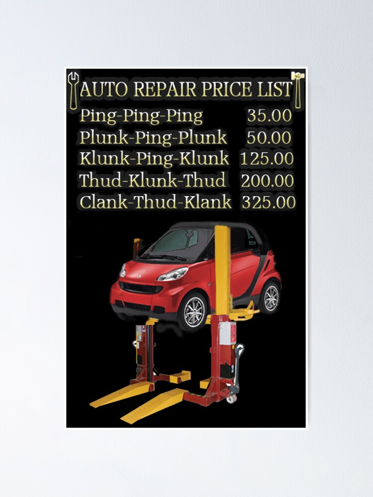 "☝ ☞ AUTO REPAIR PRICE LIST PICTURE/CARD ☝ ☞" Poster for Sale by