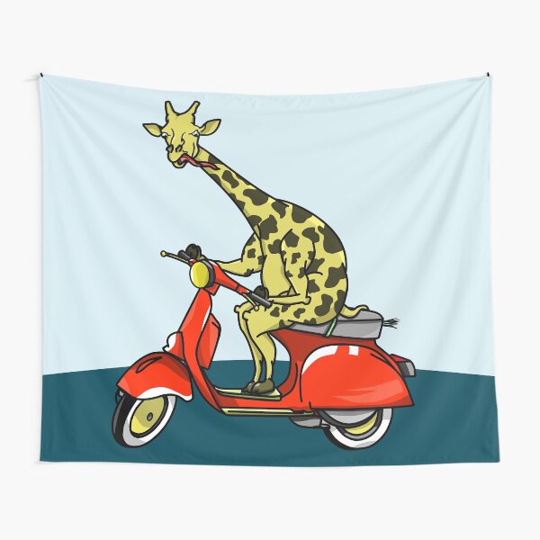 Giraffe Riding A Moped Tapestry