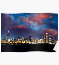 Chicago Skyline Sunset Poster