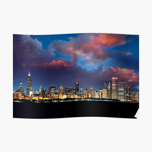 Chicago Skyline Sunset Poster