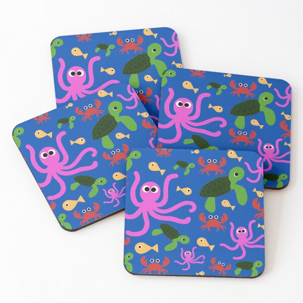 Item preview, under the water cute creatures and animals blue background  designed and sold by Ella's  Doodles And Designs.