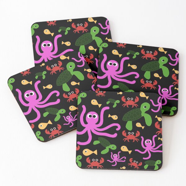 Item preview, under the water cute creatures and animals black background  designed and sold by Ella's  Doodles And Designs.