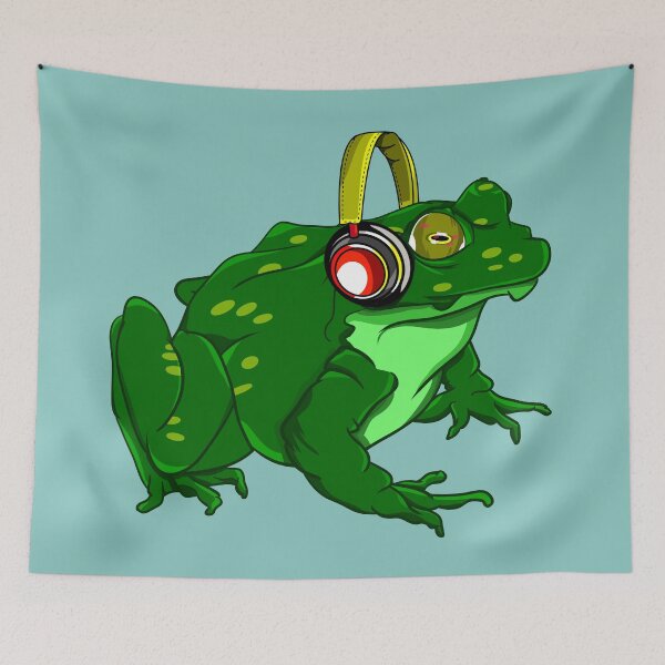 Item preview, Bullfrog Listening To Headphones designed and sold by piedaydesigns.