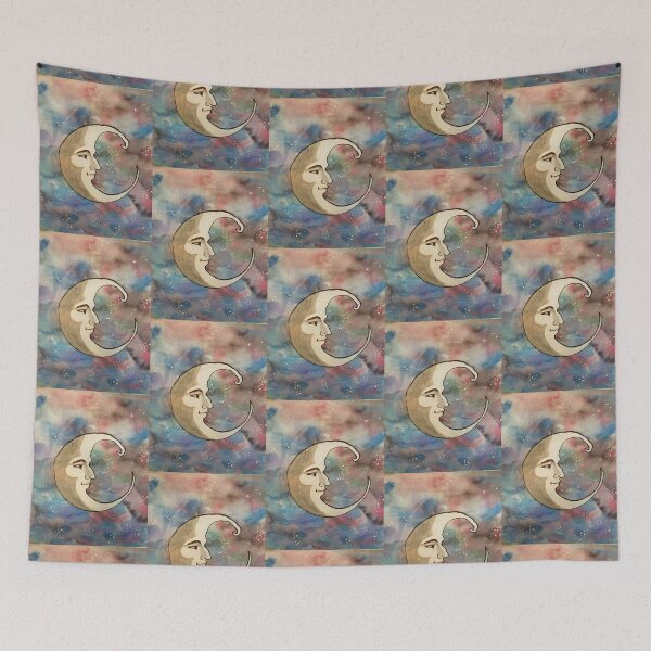 Item preview, MoonMan Man in the Moon, watercolor night sky designed and sold by WanderingDruidz.