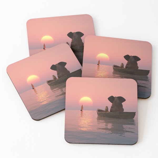 Item preview, elephant and dog are floating in a boat at sunset designed and sold by Mike Kiev art.