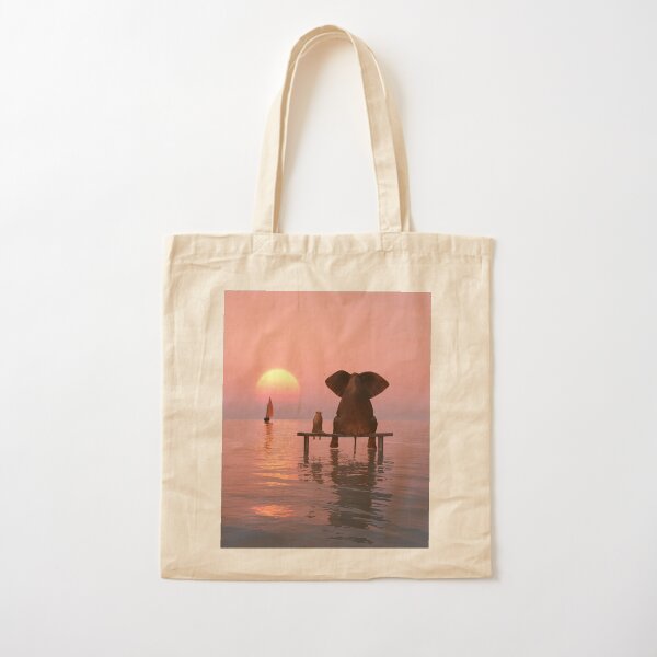 elephant and dog sitting in the middle of the sea Cotton Tote Bag