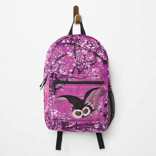 Item preview, FLOWERING CHERRY TREE SPRING BLOOMS AND OWL Pink Purple White Japanese Floral designed and sold by BulganLumini.