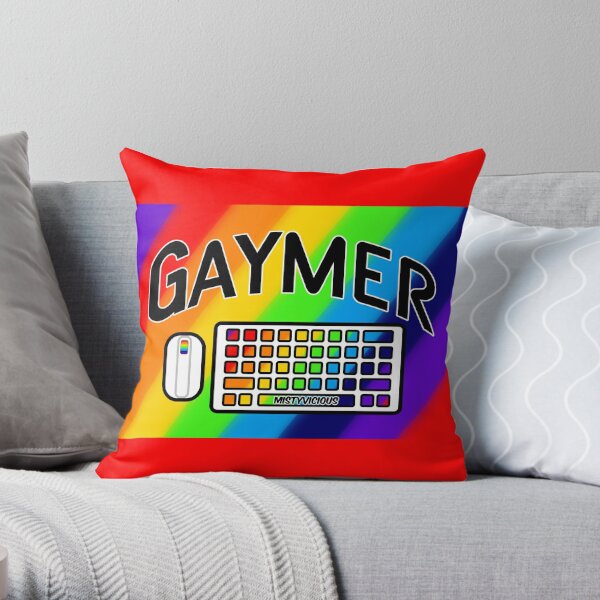 Rainbow Gaymer Keyboard Lefty Mouse Logo Throw Pillow