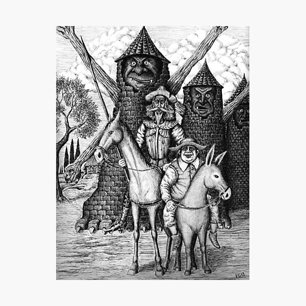 Don Quixote and Sancho Panza ink pen drawing Photographic Print