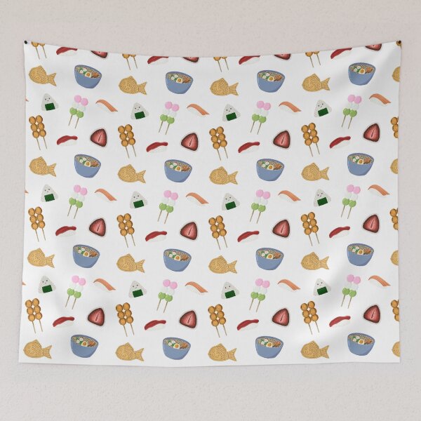 Item preview, Japan Food Illustrations Pattern (White) designed and sold by beckyjenksart.