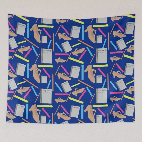 Item preview, theatre rehearsal essentials polka dark navy blue background designed and sold by Ella's  Doodles And Designs.