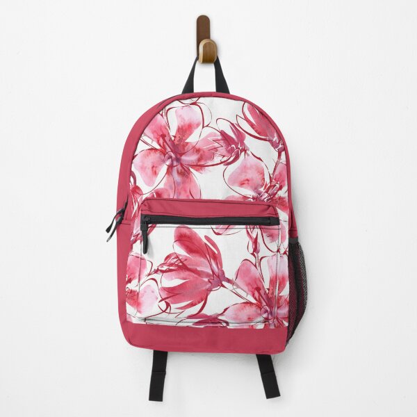 Floral Watercolor Painting in Carmine Pink & Red Backpack