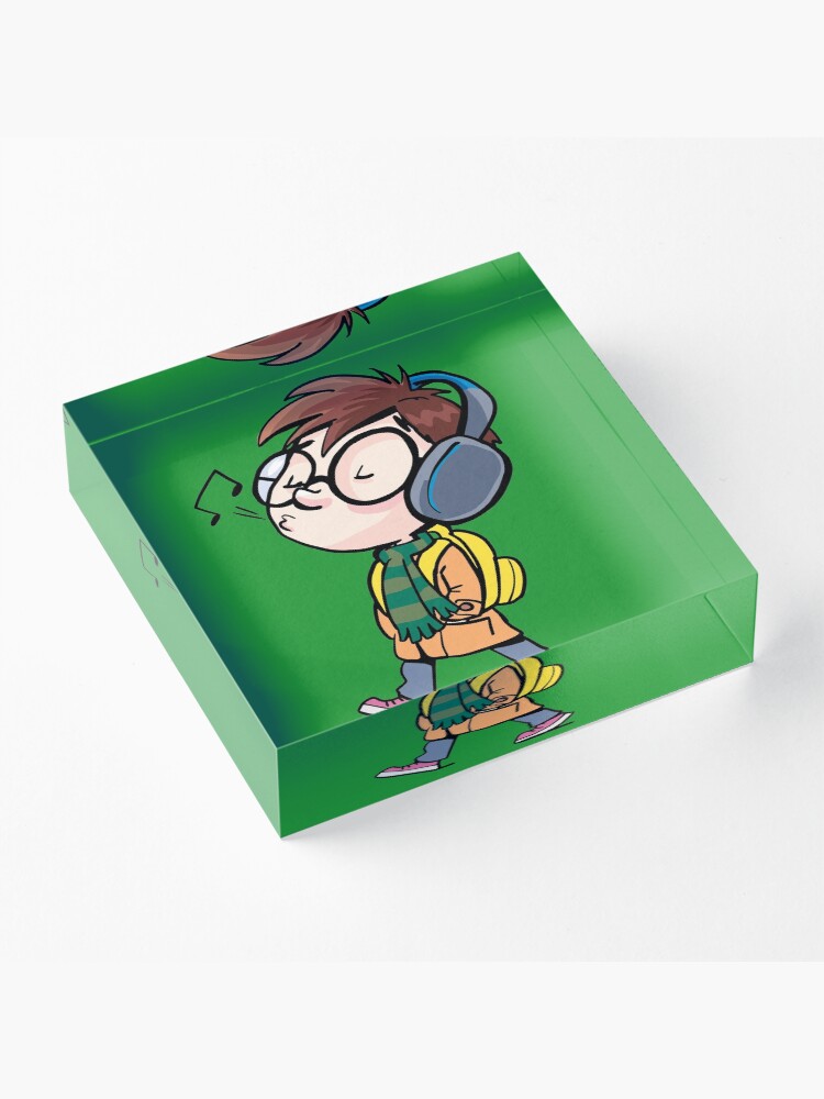Alternate view of boy goes to school with headphones Acrylic Block