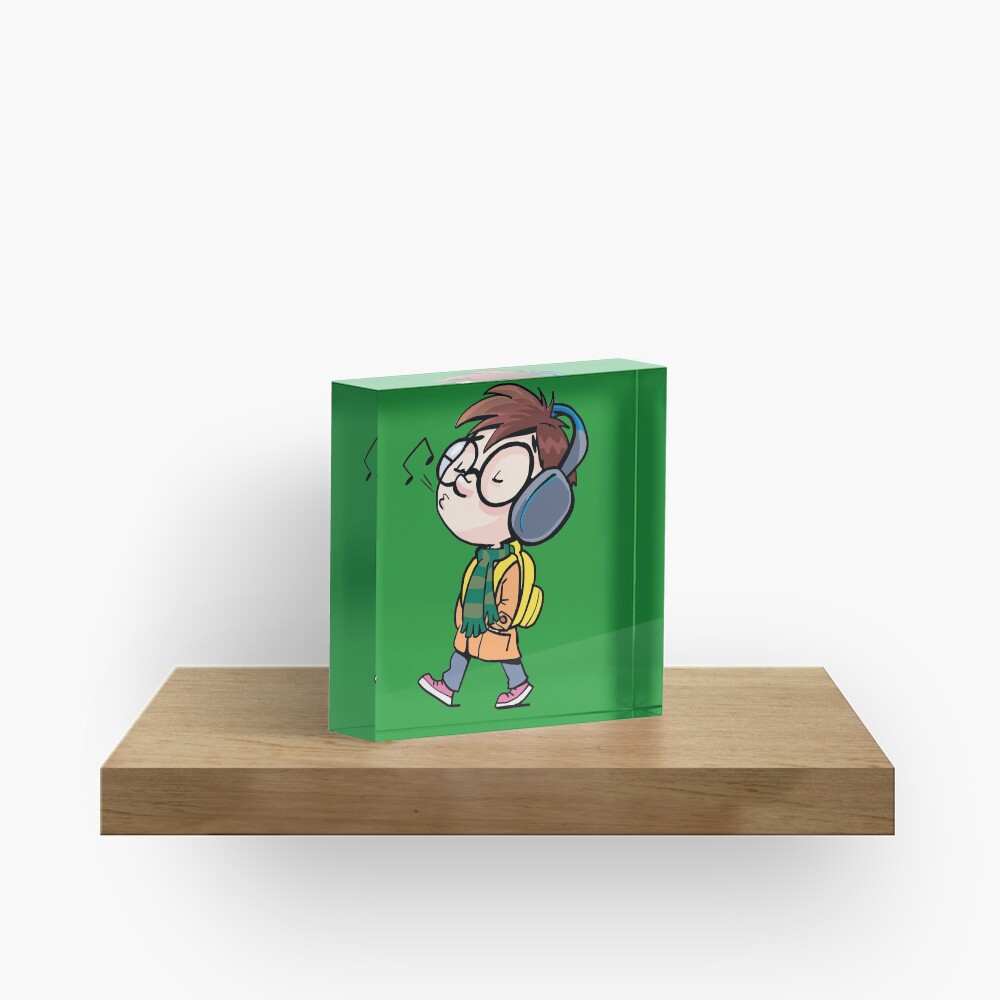 boy goes to school with headphones Acrylic Block