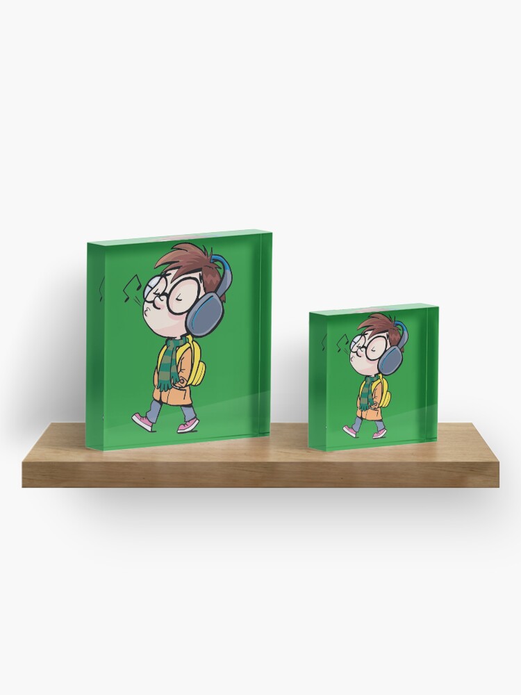 Alternate view of boy goes to school with headphones Acrylic Block