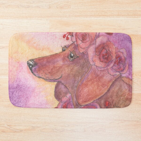 Item preview, Dachshund dog & roses, sausage dog in pink  designed and sold by SusanAlisonArt.