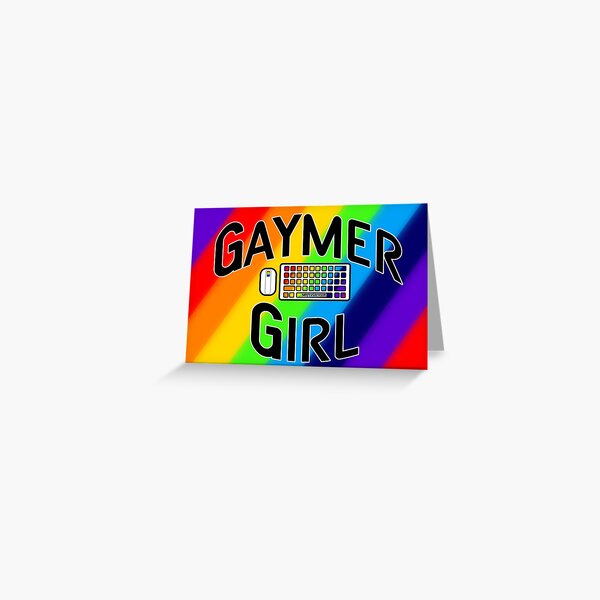 Rainbow Gaymer Girl Keyboard Lefty Mouse Logo Greeting Card
