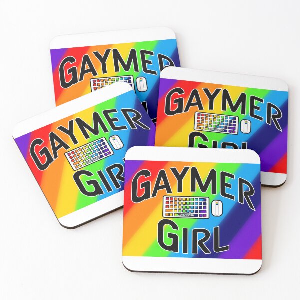 Rainbow Gaymer Girl Keyboard Righty Mouse Logo Coasters (Set of 4)