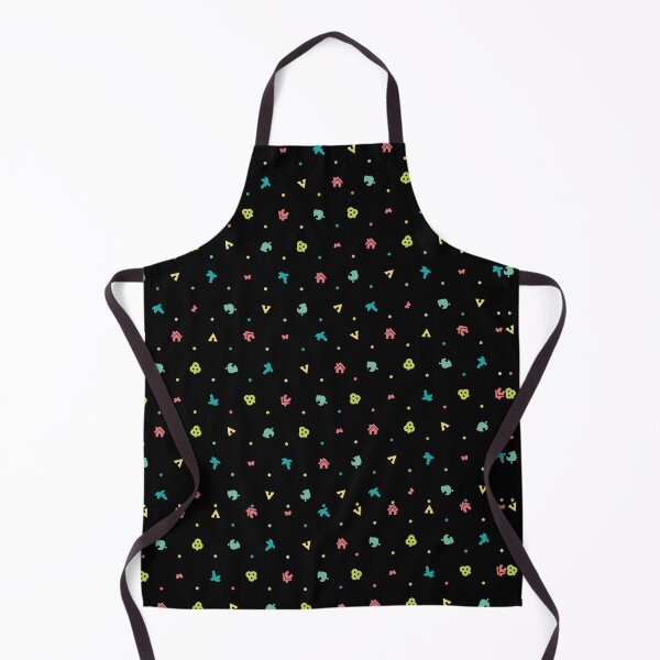 Animal Crossing Pattern Black Background Apron