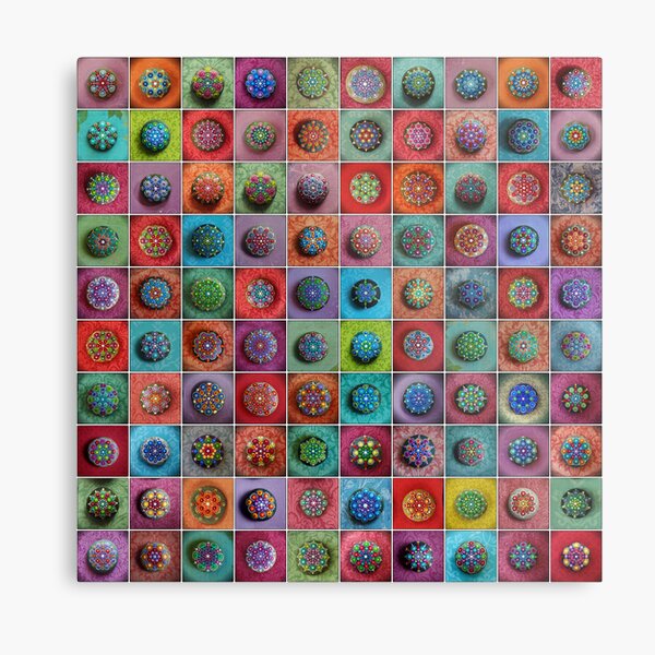 Jewel Drop Mandala Mosaic Metal Print