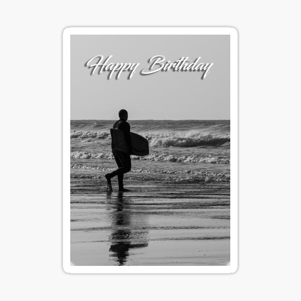A mono photograph of a surfer as a greeting card Sticker