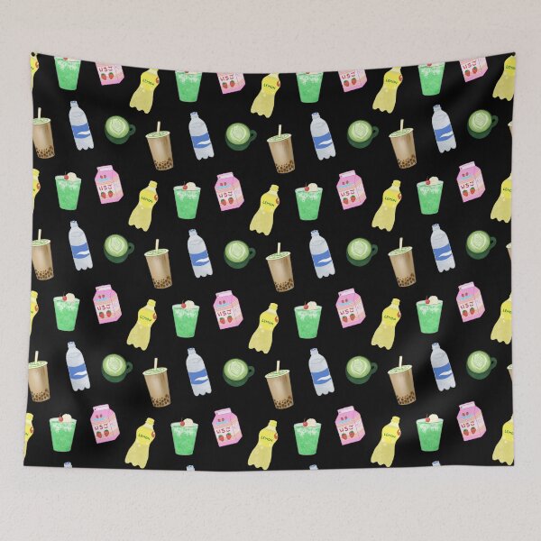 Item preview, Japan Drinks Illustration Pattern (Black) designed and sold by beckyjenksart.