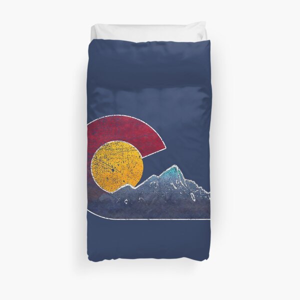 Colorado Flag Themed Mountain Scenery Duvet Cover
