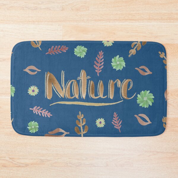 Item preview, Brown Watercolor Brush Lettering - Nature with Leaves and Flowers on Dark Blue designed and sold by Karen McFarland.