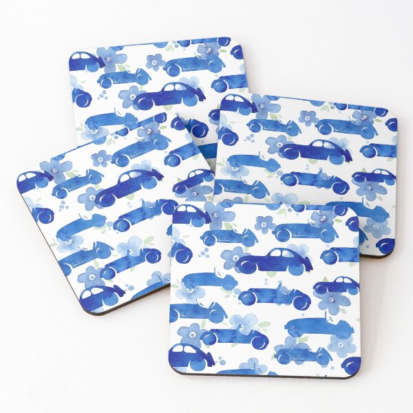 Item preview, Watercolor blue retro cars and flowers designed and sold by TatianaKa.