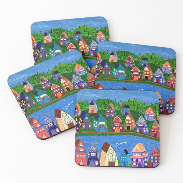 Tiny Houses by the River Coasters (Set of 4)