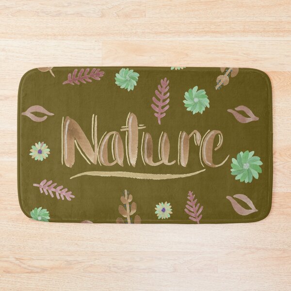 Item preview, Brown Watercolor Brush Lettering - Nature with Leaves and Flowers on Dark Olive Yellow designed and sold by Karen McFarland.