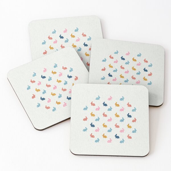 Bunny Rabbit Stamp Pattern - Multi-Color Coasters (Set of 4)