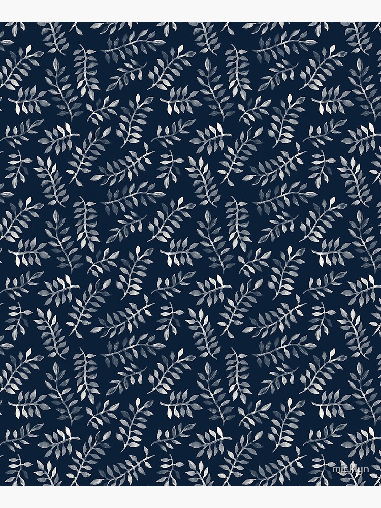 White Leaves on Navy - a hand painted pattern by micklyn