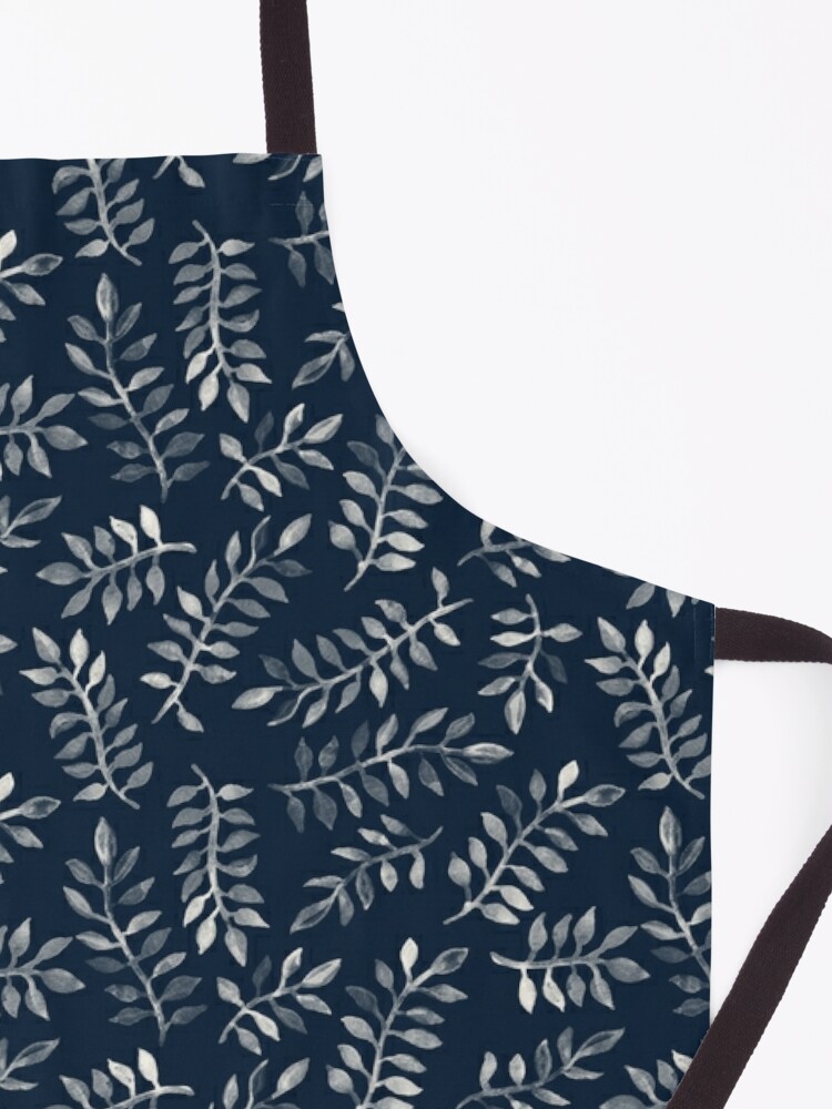 Alternate view of White Leaves on Navy - a hand painted pattern Apron
