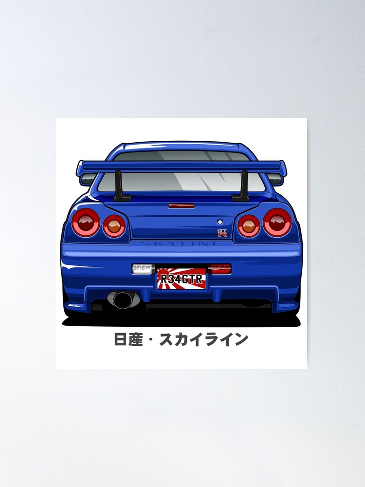 Poster for Sale mit Blauer Nissan Skyline R34 GTR von idrdesign
