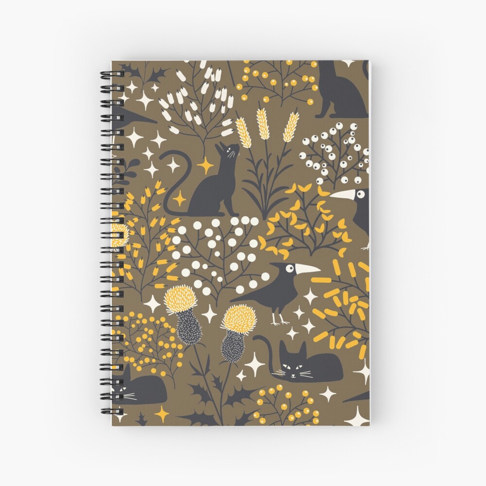  Black Cat  and Crow Pattern  Spiral  Notebook by space 