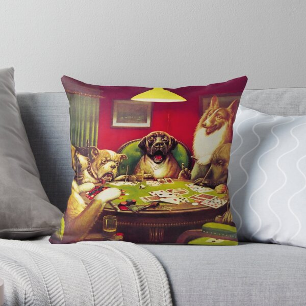 Dogs playing poker Throw Pillow