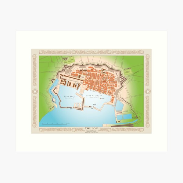 Vintage map of Toulon in 1840 Art Print