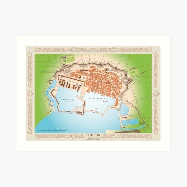 Carte vintage de Toulon en 1840 Impression artistique