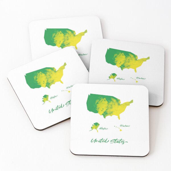 Item preview, United States Map in Watercolor + Alaska & Hawaii (Green and Yellow) designed and sold by Geometricshow.