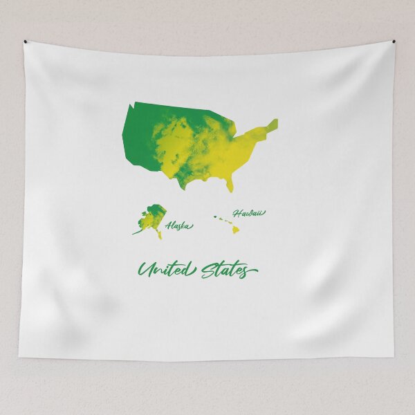 Item preview, United States Map in Watercolor + Alaska & Hawaii (Green and Yellow) designed and sold by Geometricshow.